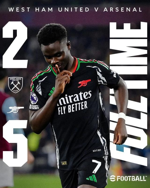 【英超】半场进球大战7人破门！阿森纳5比2西汉姆联